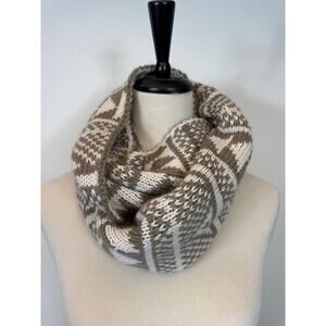 Altar’d State Geometric Chunky Knit Infinity Scarf Neutral Taupe Cream